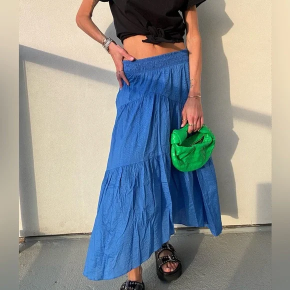 Frame Denim Tiered Blue Maxi Skirt for Casual Wear - Picture 3 of 6